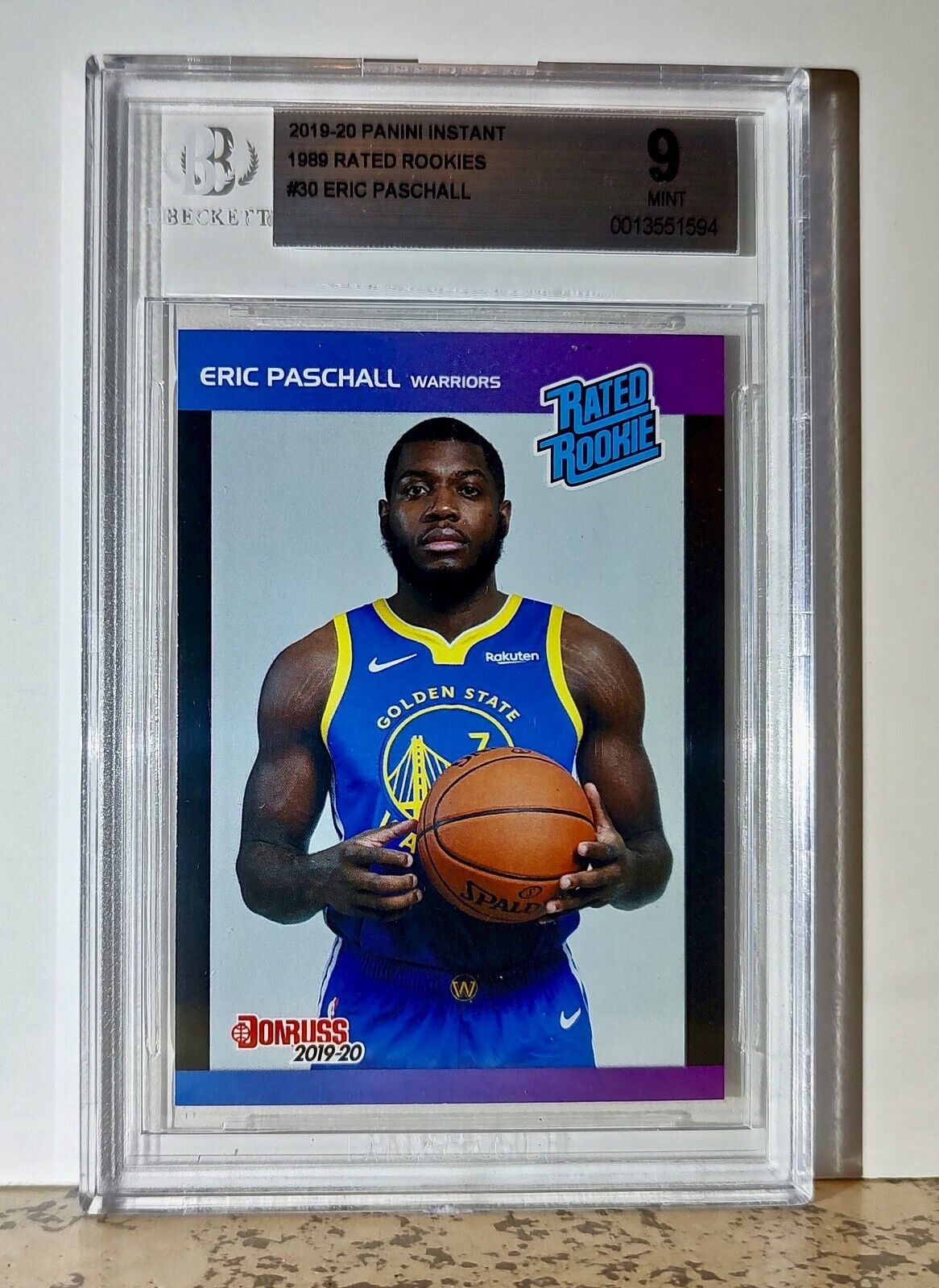 Eric Paschall 2019-20 Panini NBA #30 1989 Rated Rookies 1/3431 BGS 9 Warriors