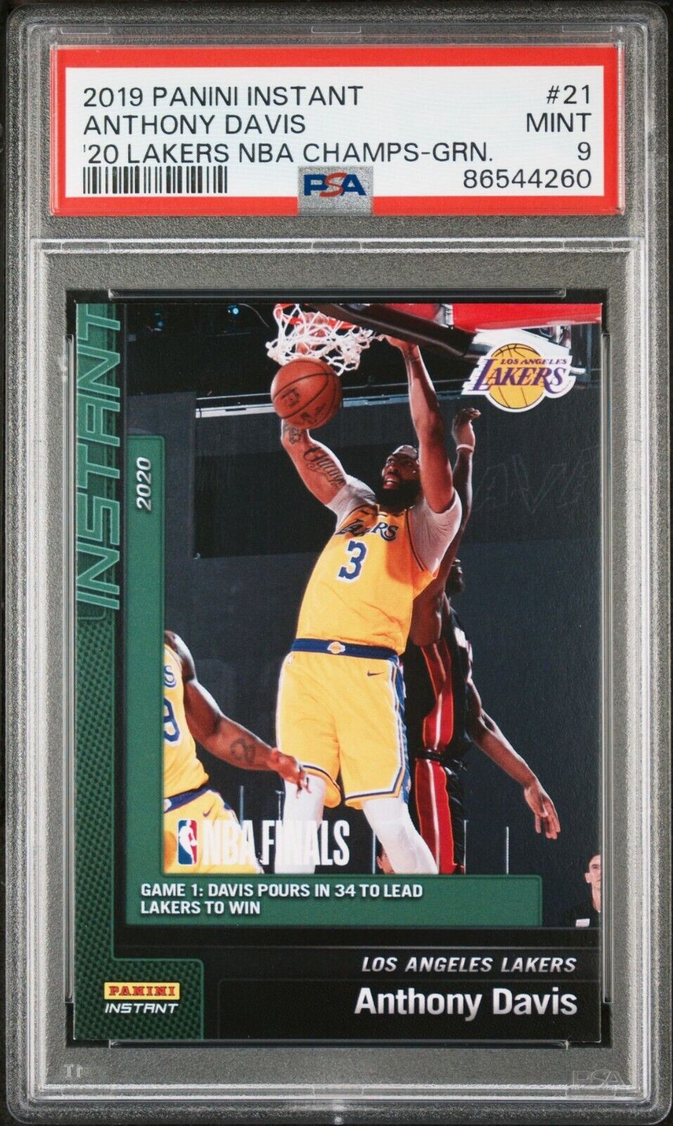 Anthony Davis 2020 Panini Lakers NBA Champions #21 Green Card 10/10 PSA 9 Mint