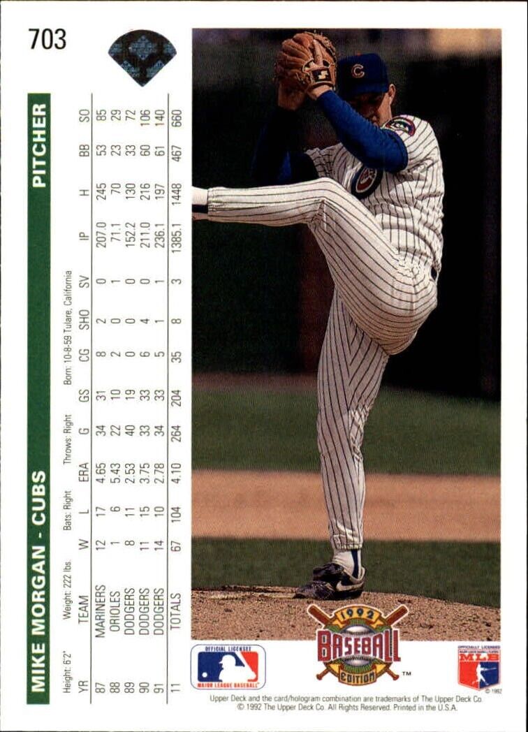 Mike Morgan 1992 Upper Deck MLB #703 Baseball Card Chicago Cubs