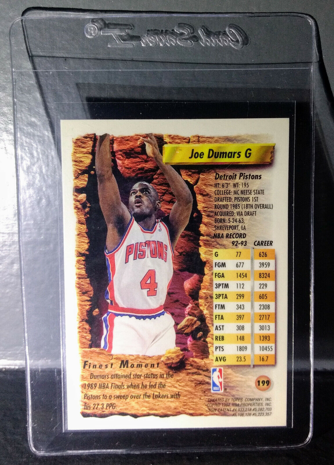 1993-94 Topps Finest Joe Dumars #199 Basketball Card