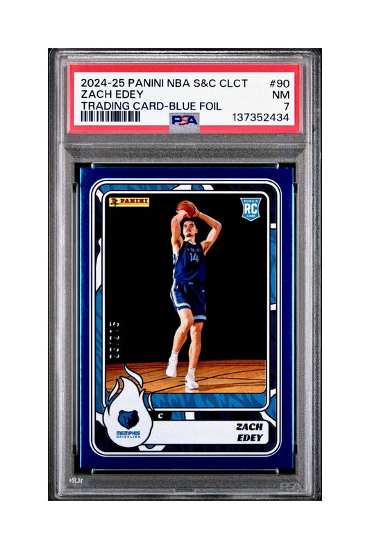 Zach Edey Rookie 2024-25 Panini NBA #90 Sticker 23/215 Blue Foil PSA 7 NM