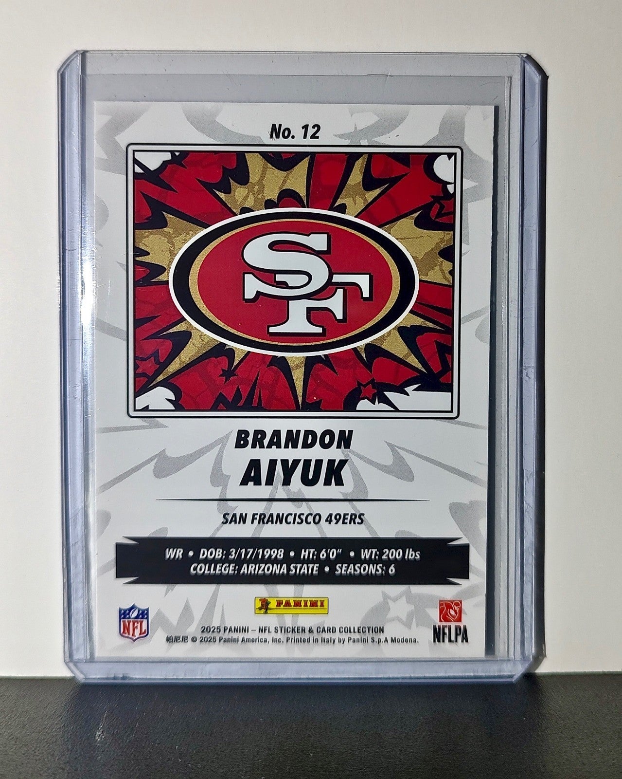 Brandon Aiyuk 2025 Panini NFL #12 Foil Sticker Card San Francisco 49ers