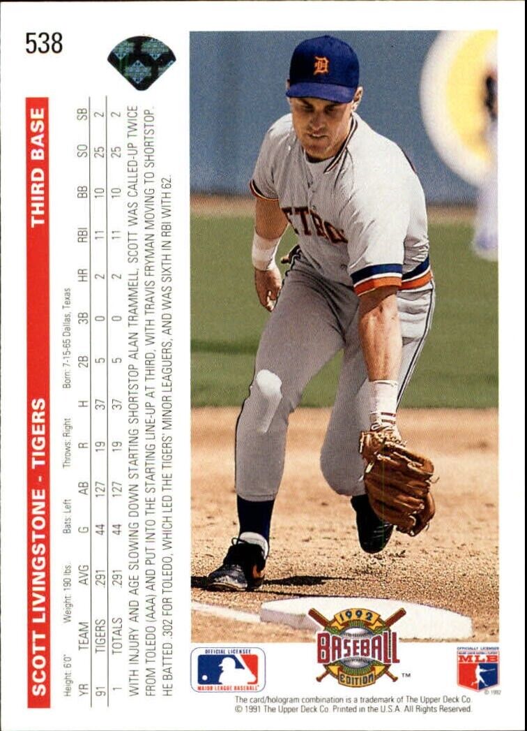Scott Livingstone 1992 Upper Deck MLB #538 Baseball Card Detroit Tigers
