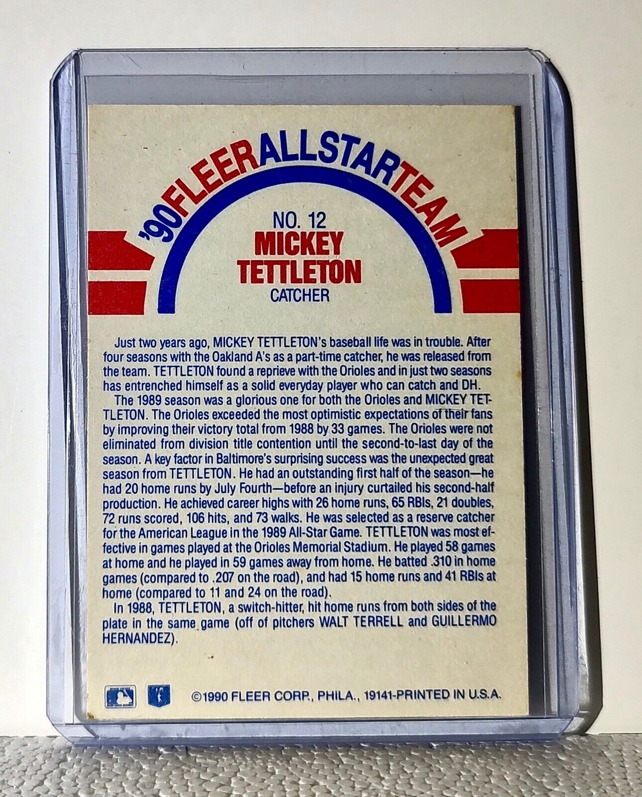 Mickey Tettleton 1990 Fleer MLB #12 All-Star Team Card Baltimore Orioles