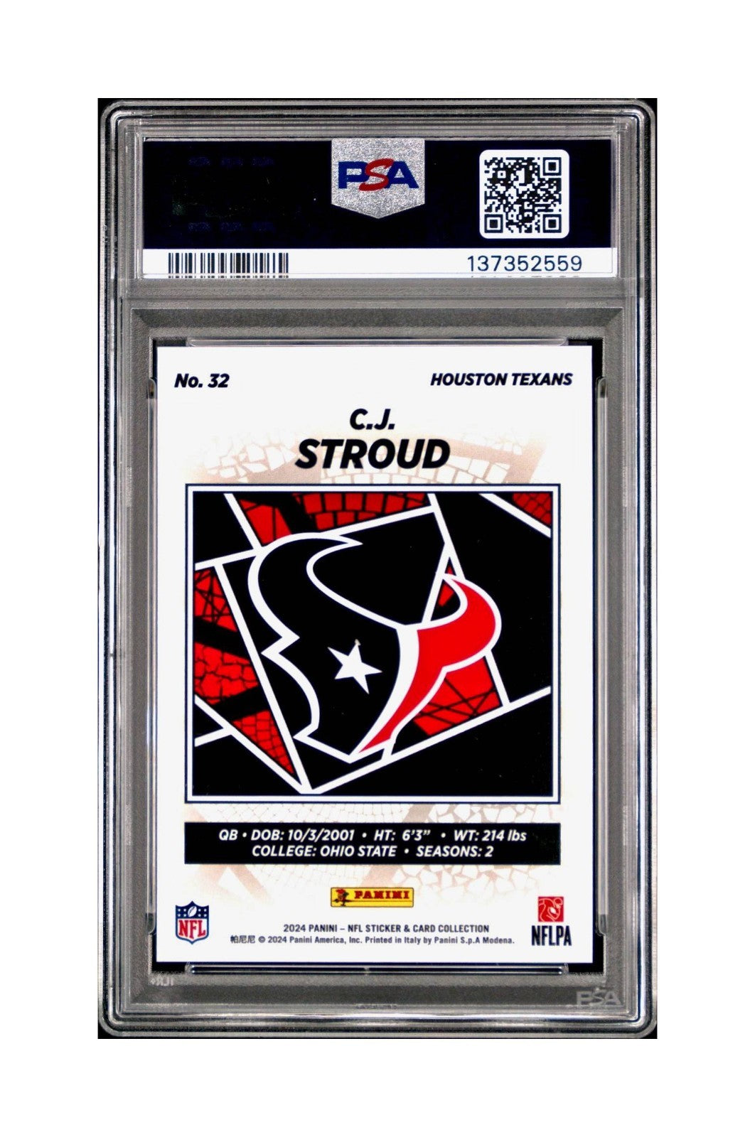 C.J. Stroud 2024 Panini Sticker Collection #32 PSA 9 Mint