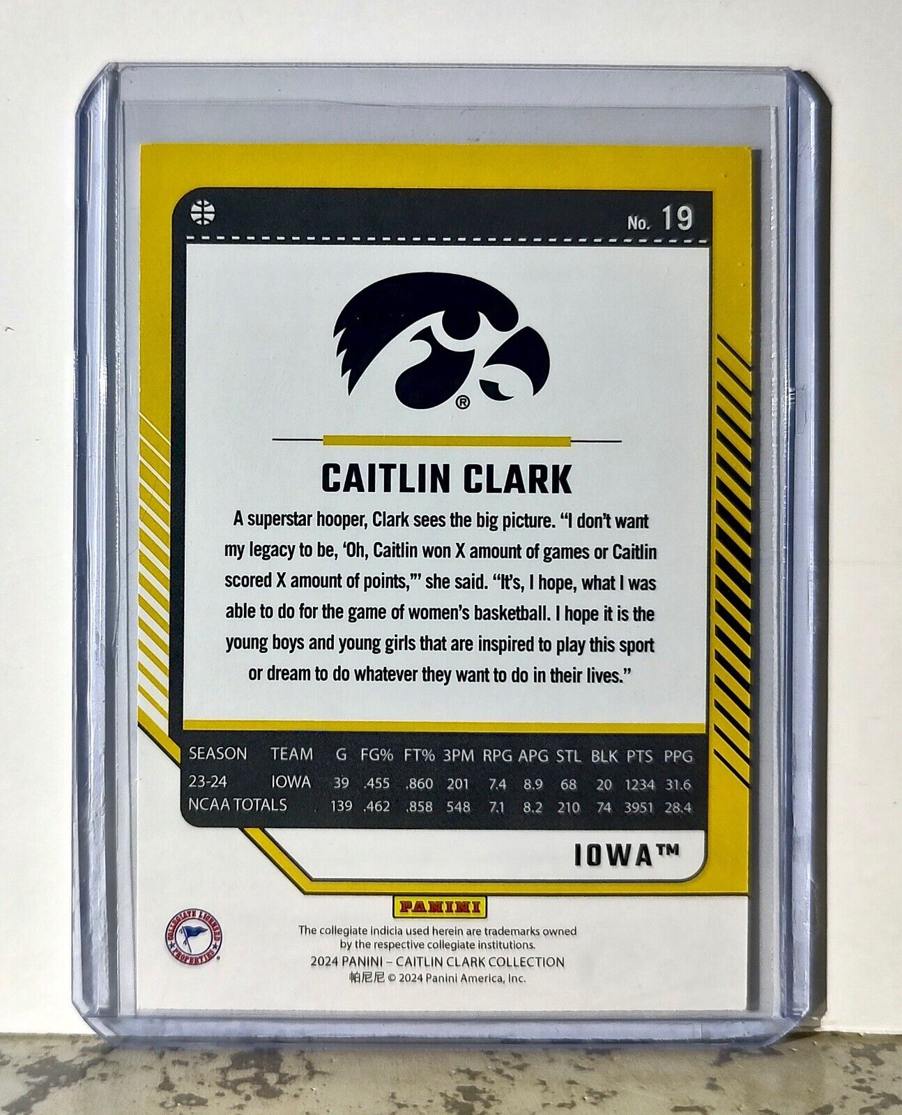 2024 Caitlin Clark Panini Donruss #19 Basketball Card Iowa Hawkeyes