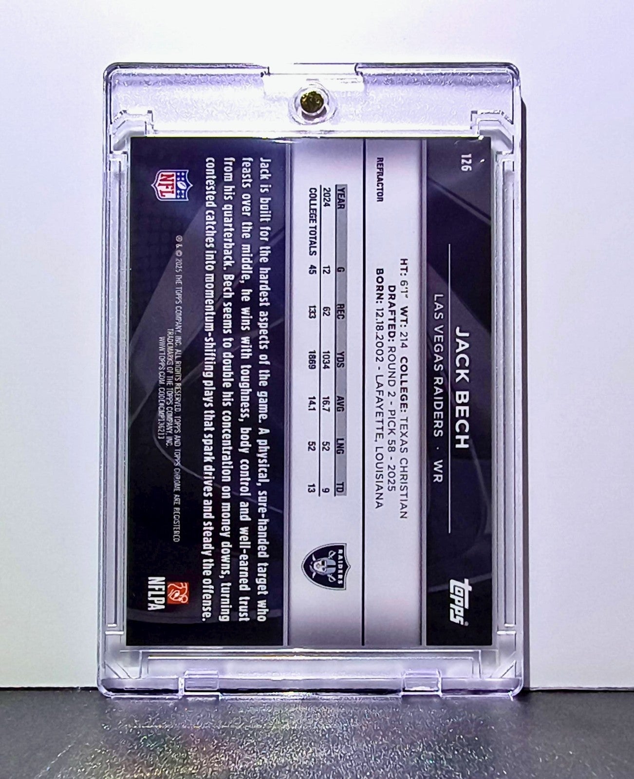 Jack Bech Rookie 2025 NFL Topps Chrome Black #126 Refractor Card 248/299 Raiders