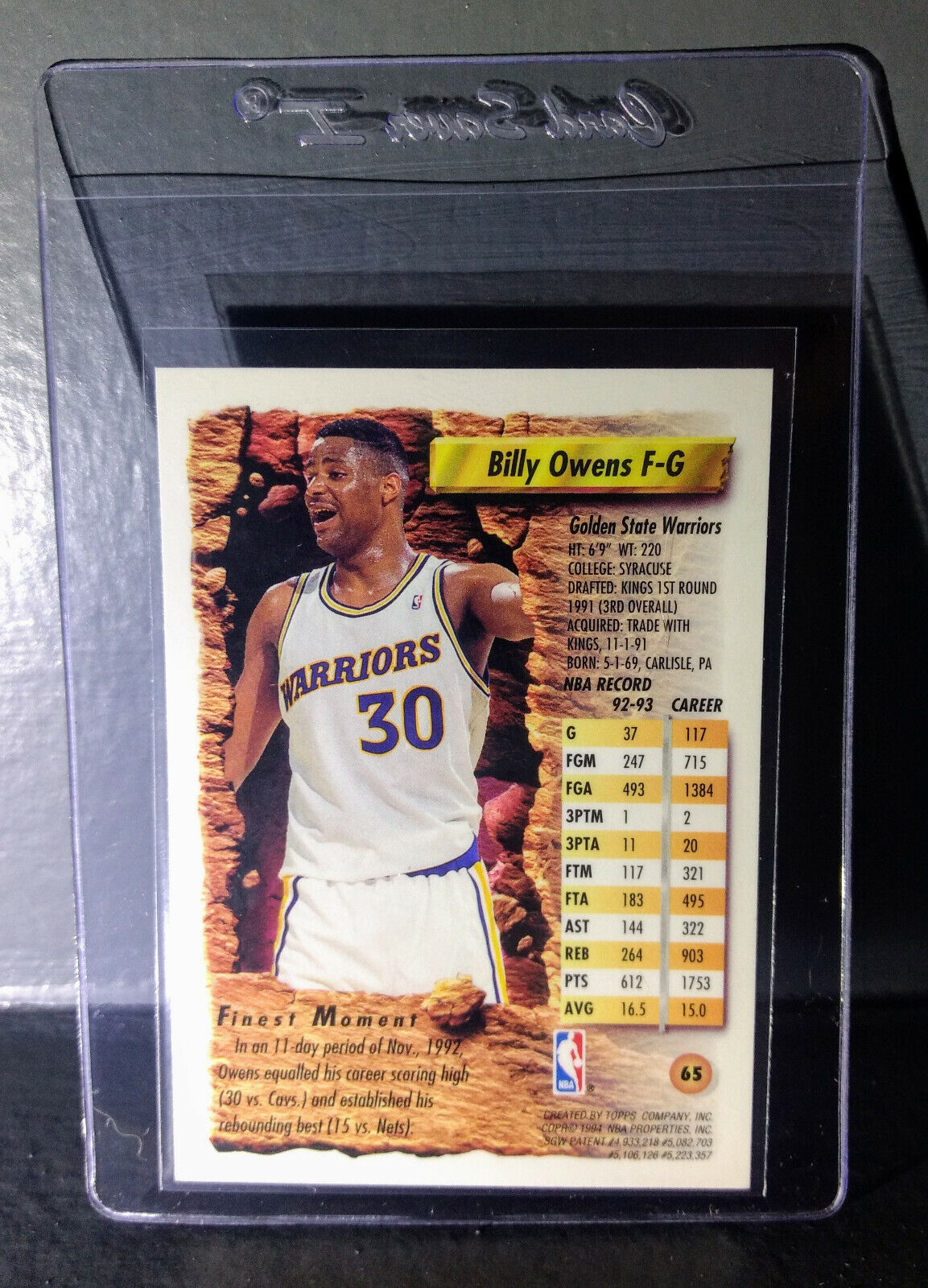 1993-94 Topps Finest Billy Owens #65 Basketball Card