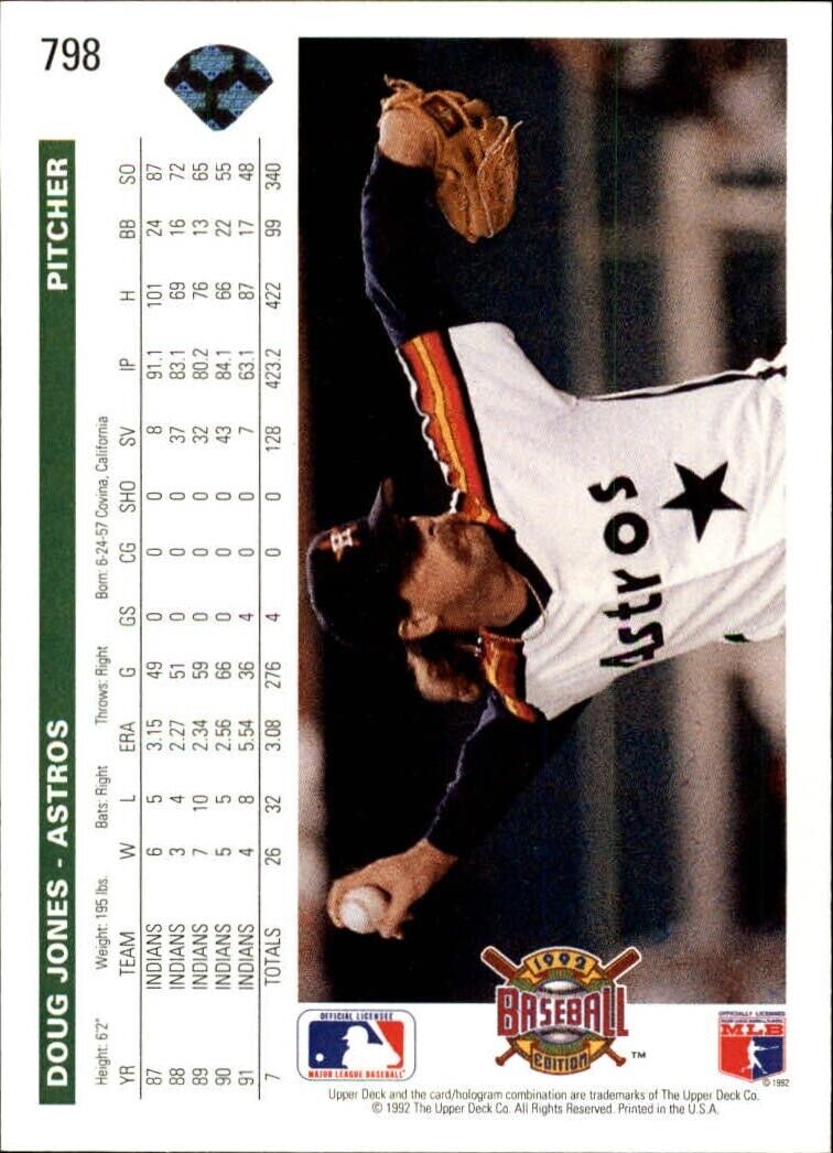 Doug Jones 1992 Upper Deck MLB #798 Baseball Card Houston Astros