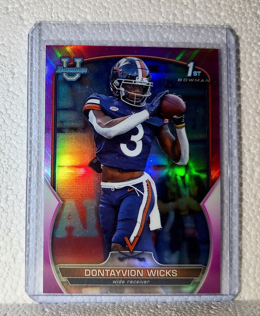 Dontayvion Wicks 2022 Topps 1st Bowman U Pink Refractor #96 Card Virginia