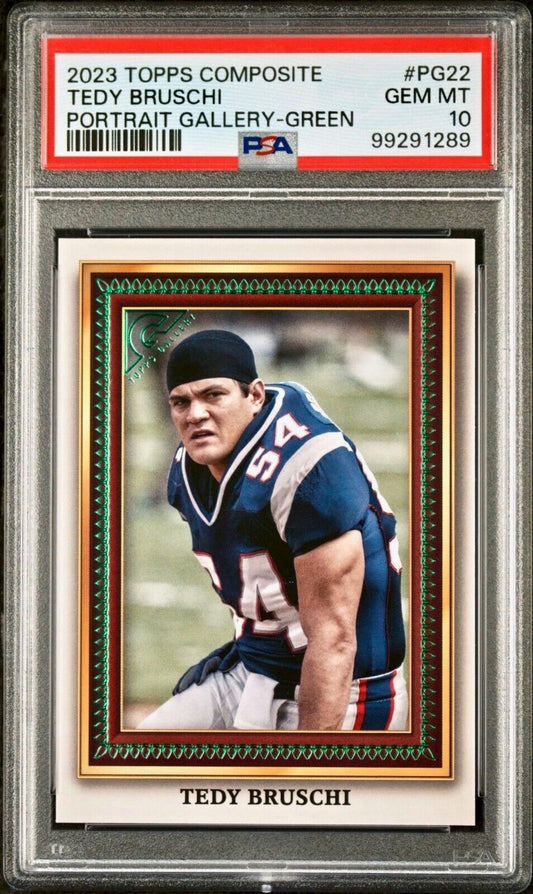 Tedy Bruschi 2023 Topps Portrait Gallery NFL #PG-22 Green 204/250 Card PSA 10