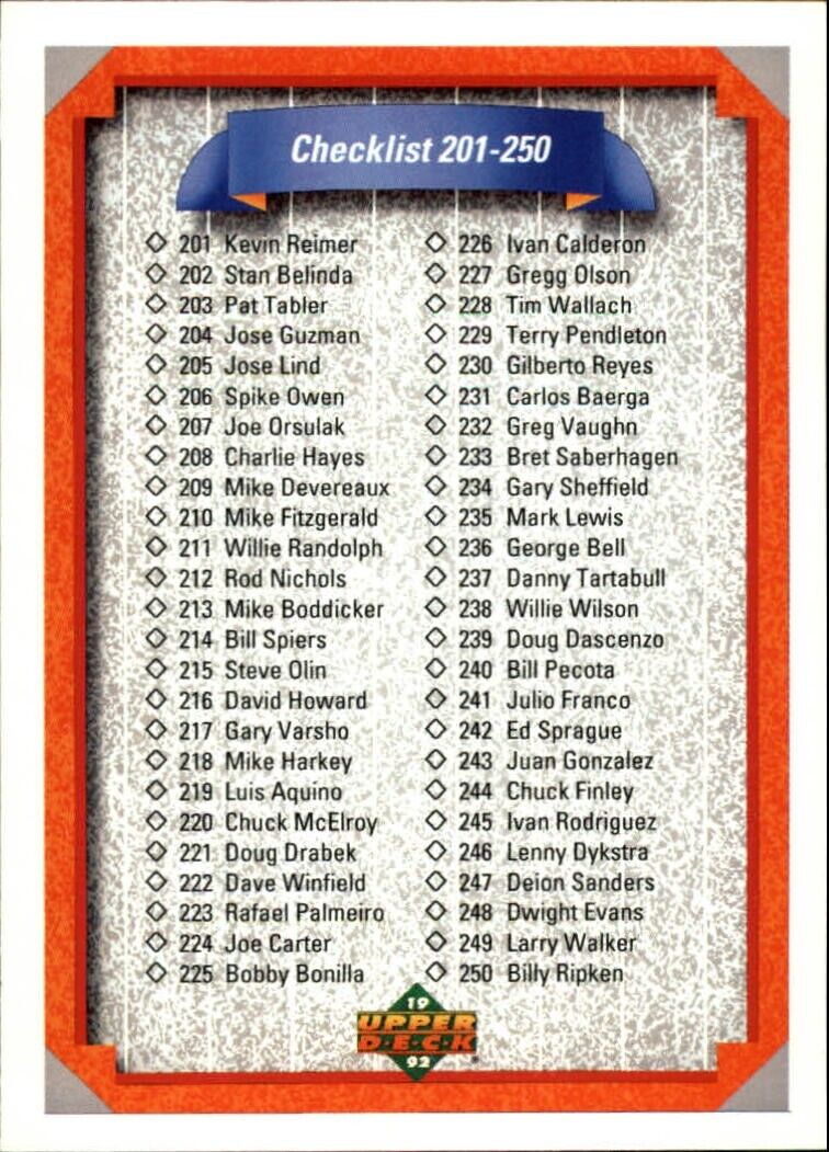 Checklist 201-300 1992 Upper Deck MLB #300 Baseball Card