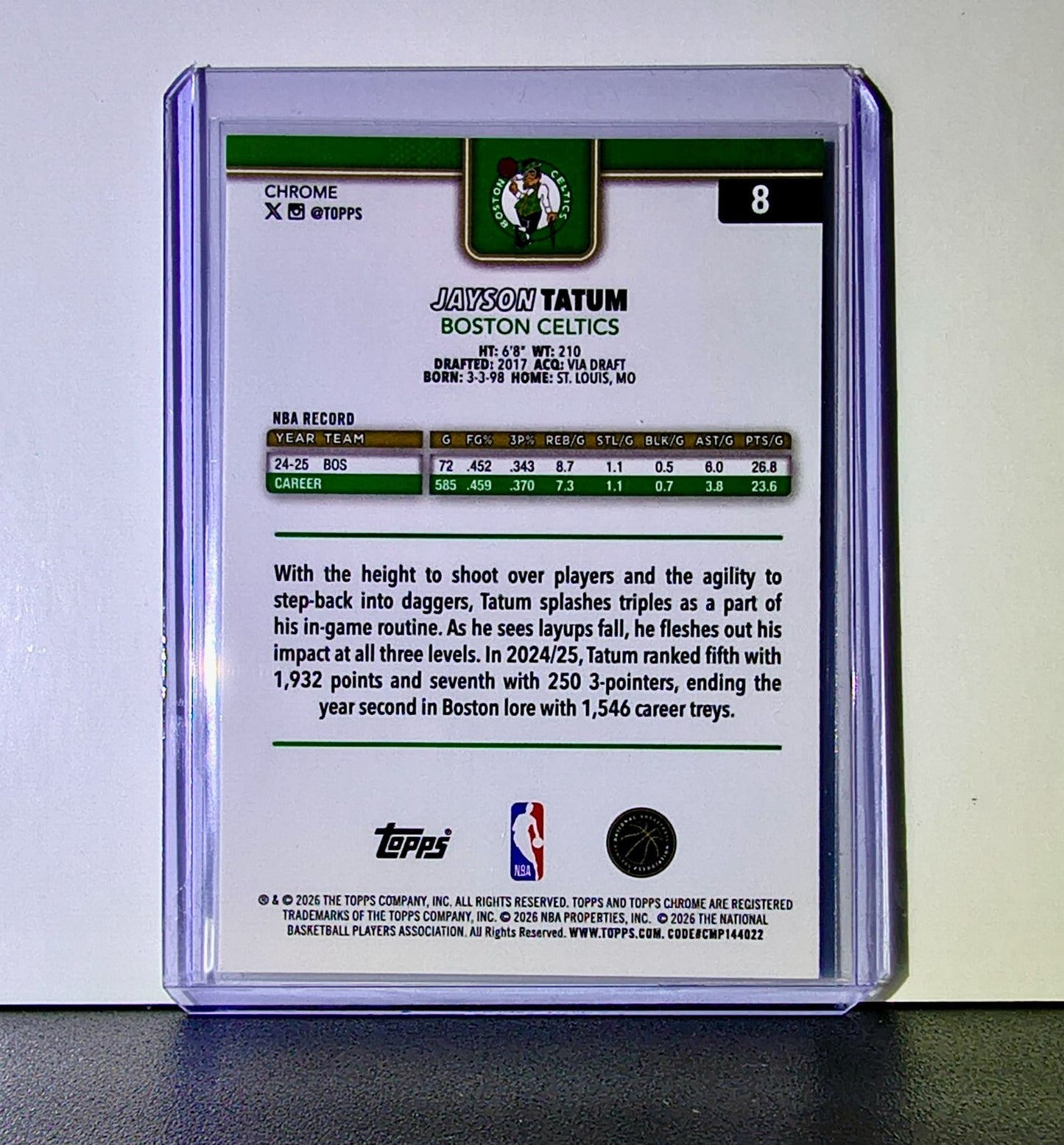 Jayson Tatum 2025-26 NBA Topps Chrome Update #8 Basketball Card Boston Celtics