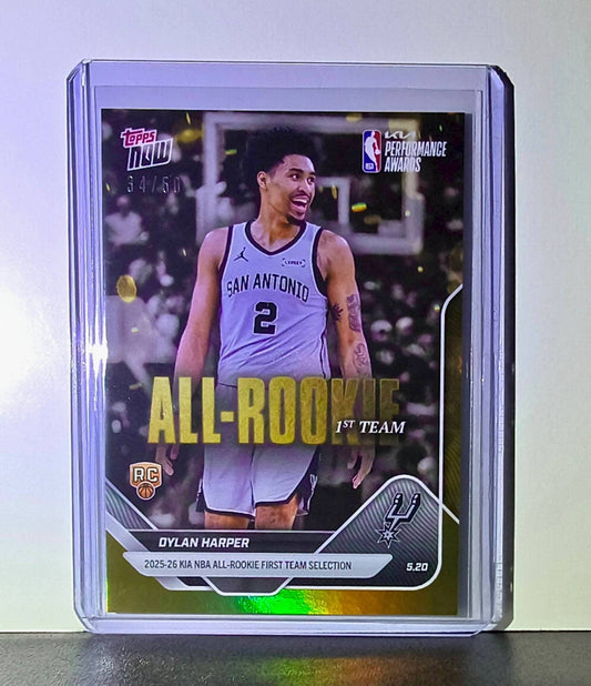Dylan Harper Rookie 2025-26 Topps Now NBA All-Rookie 1st Team 34/50 Gold Spurs