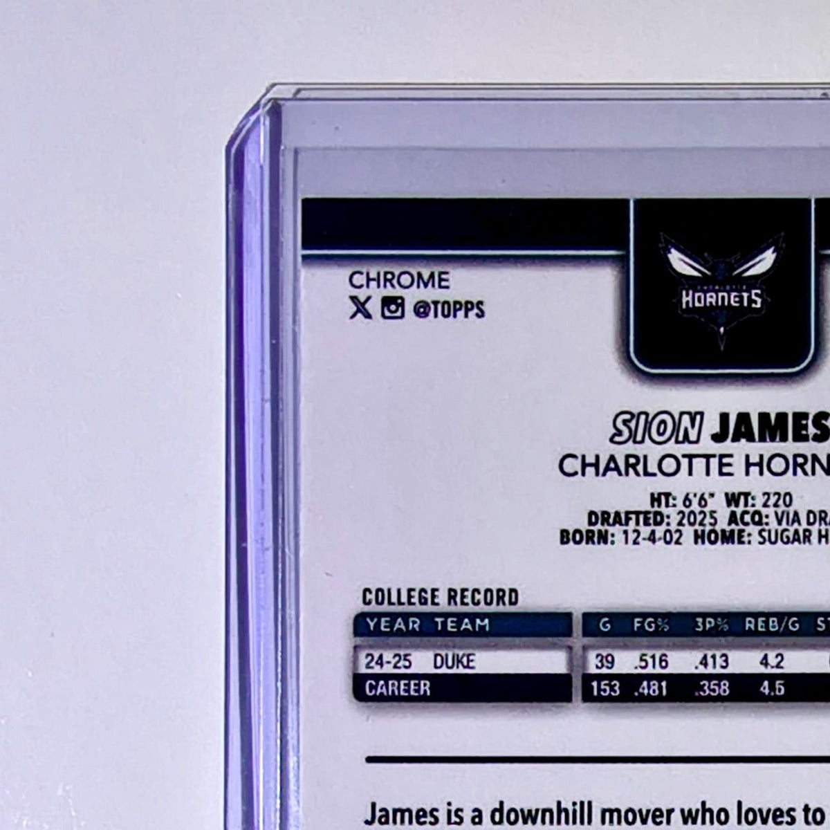 Sion James Rookie 2025-26 NBA Topps Chrome Update #183 Card Charlotte Hornets