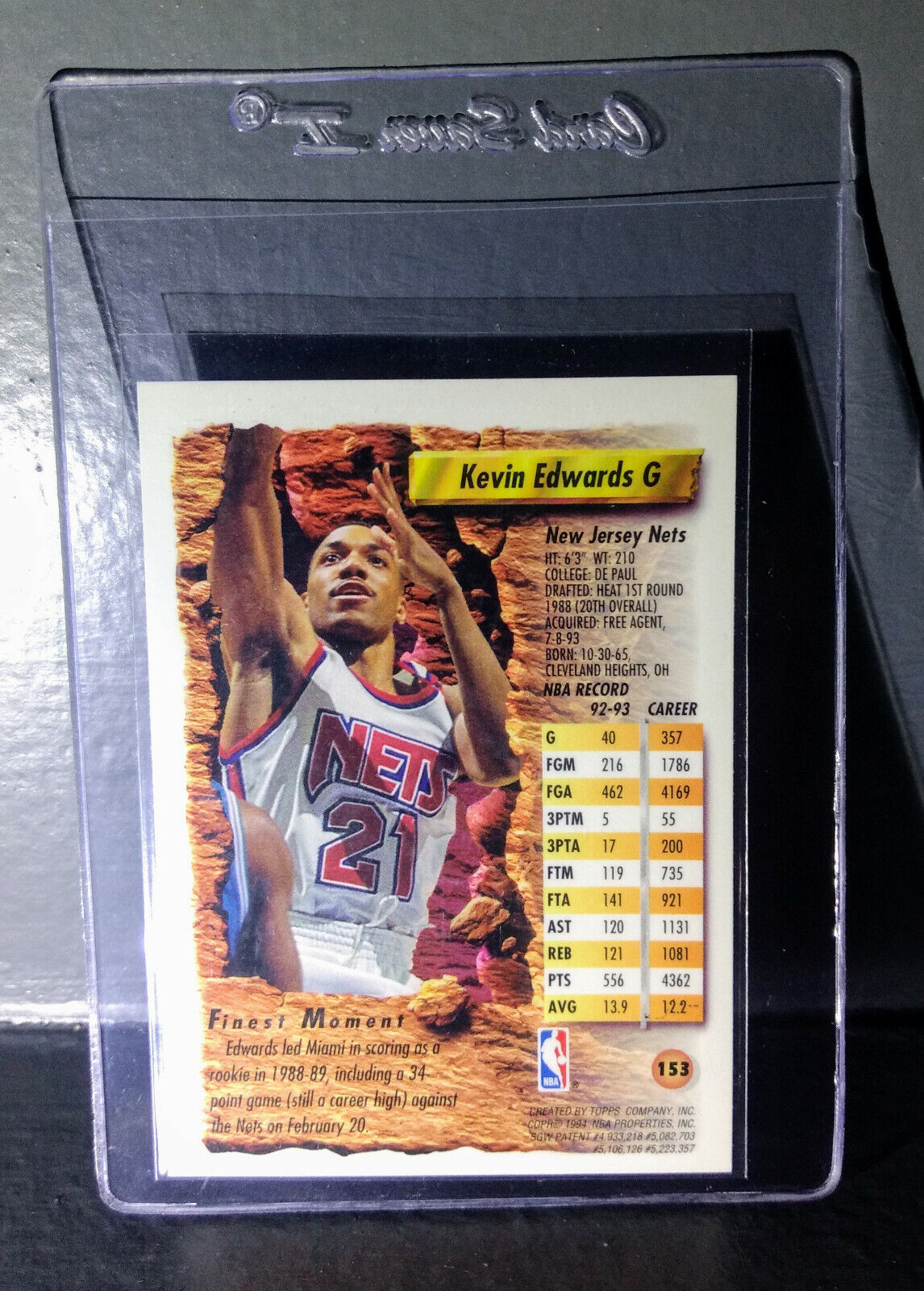 1993-94 Topps Finest Kevin Edwards #153 Basketball Card