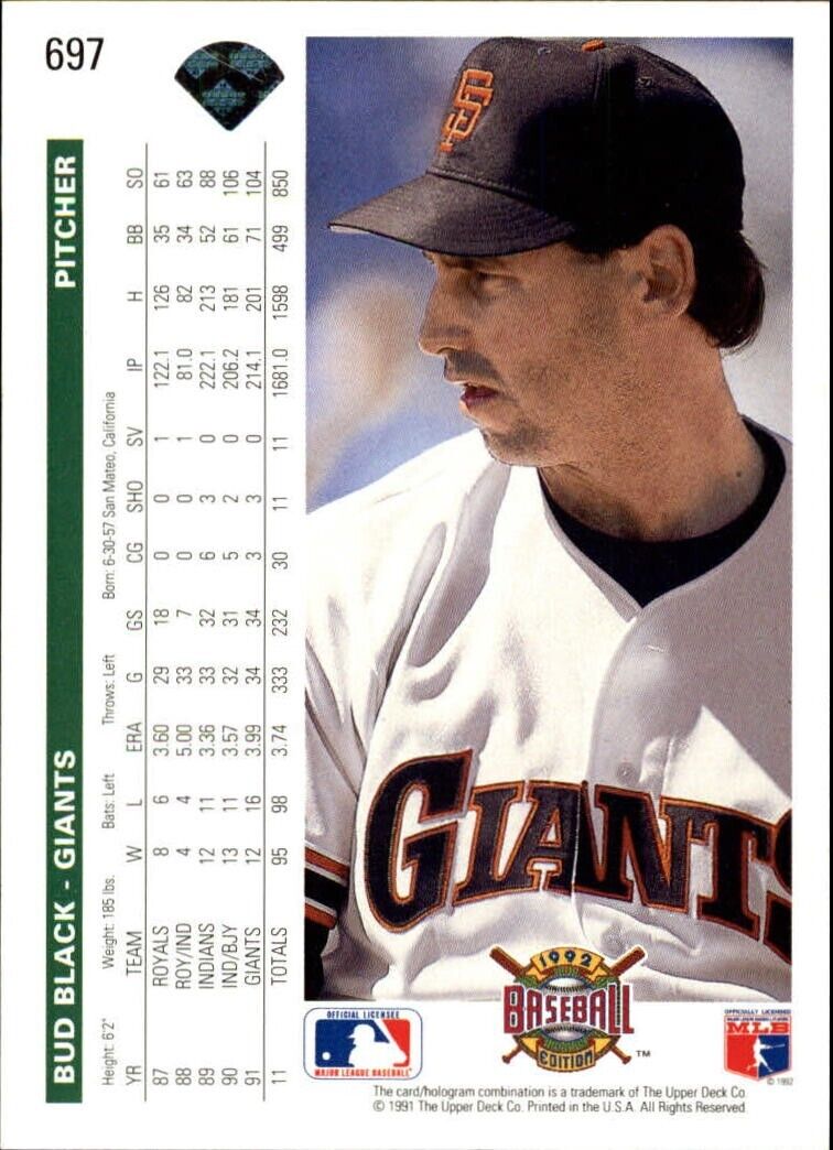 Bud Black 1992 Upper Deck MLB #697 Baseball Card San Francisco Giants