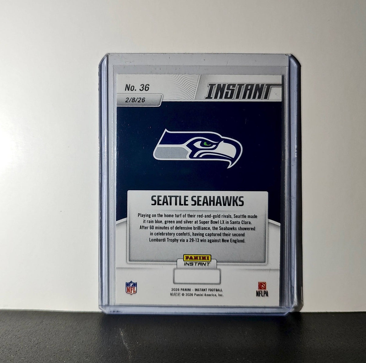 Seattle Seahawks 2026 Super Bowl LIX Champions Panini NFL #36 Football Card