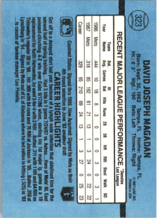 1988 Dave Magadan Donruss Baseball Card #323