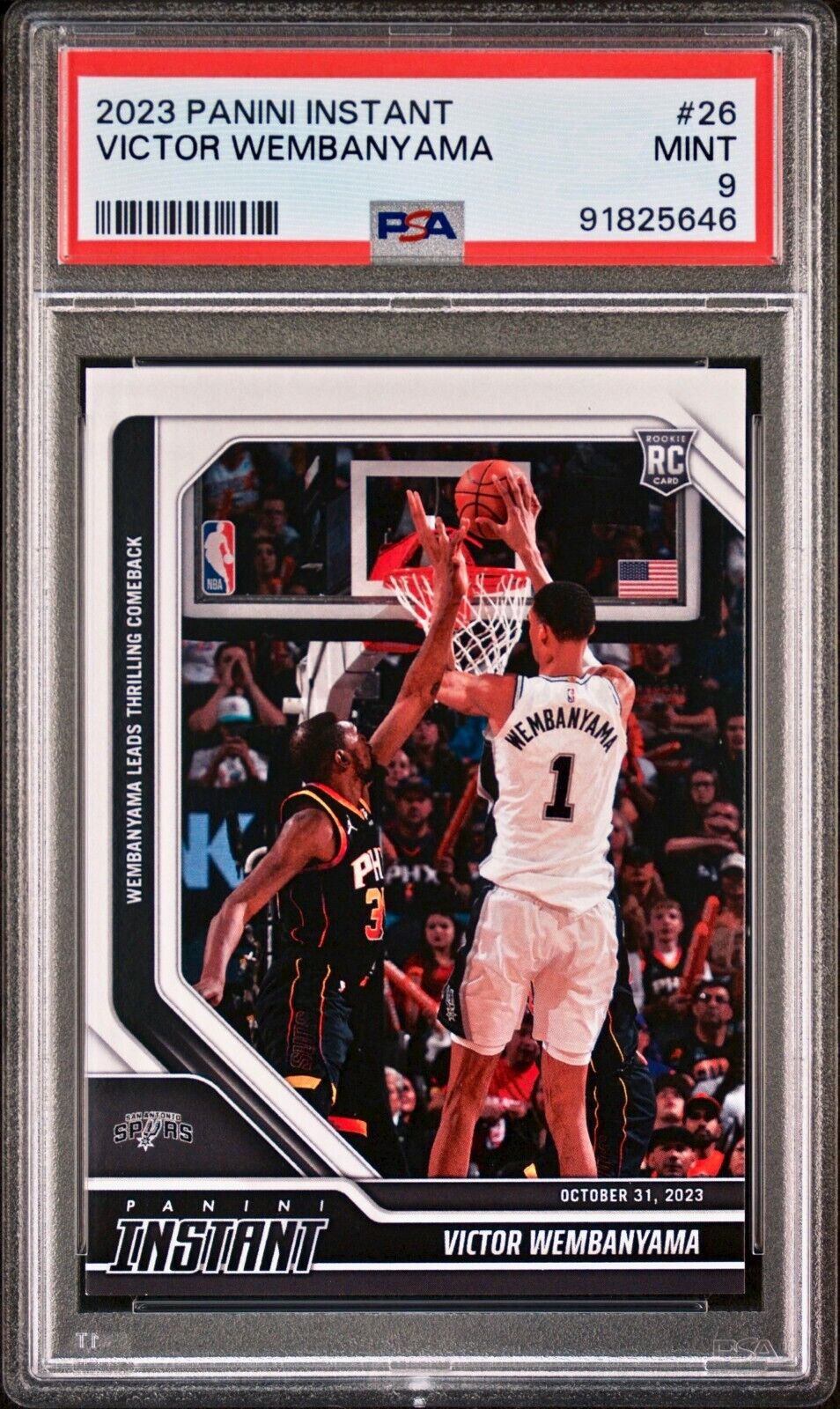 Victor Wembanyama 2023-24 Panini #26 NBA Rookie Card Spurs 1 of 10018 PSA 9 Mint