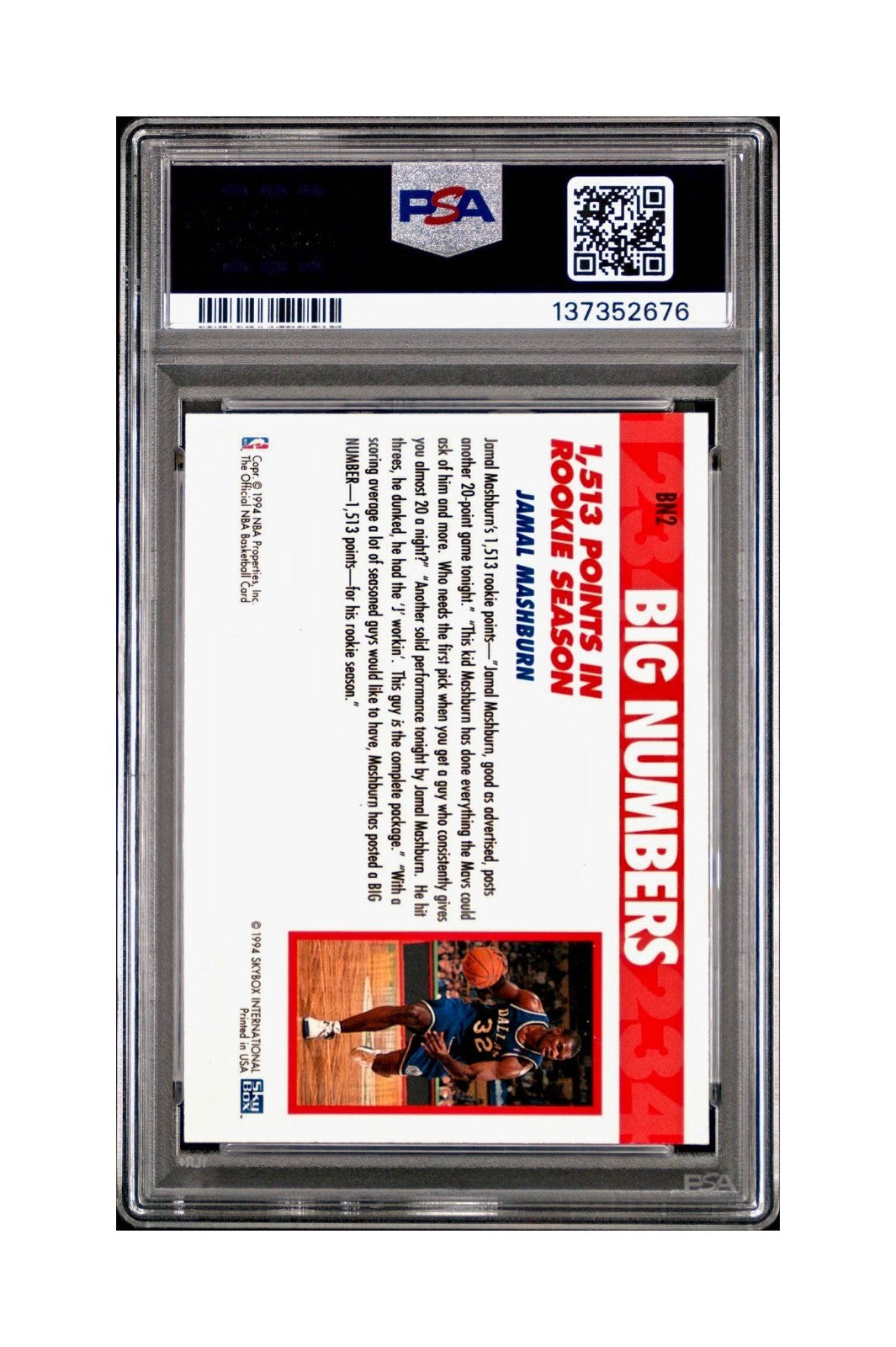 Jamal Mashburn 1994 NBA Hoops Big Numbers #BN2 Rainbow PSA 7 NM