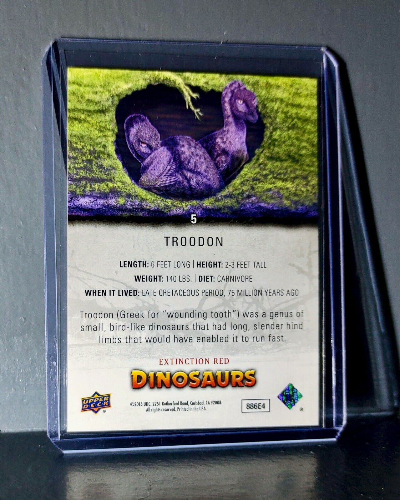 2015 Upper Deck Dinosaurs Troodon Extinction Red Parallel #5 Card