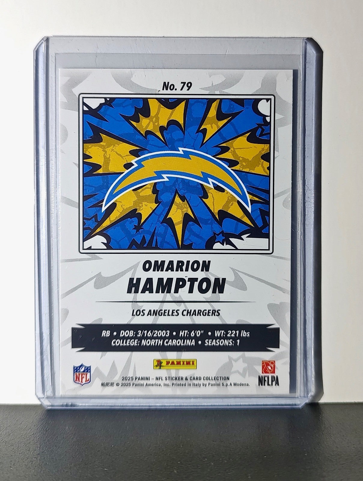Omarion Hampton 2025 Panini NFL #79 Foil Sticker Card Los Angeles Chargers