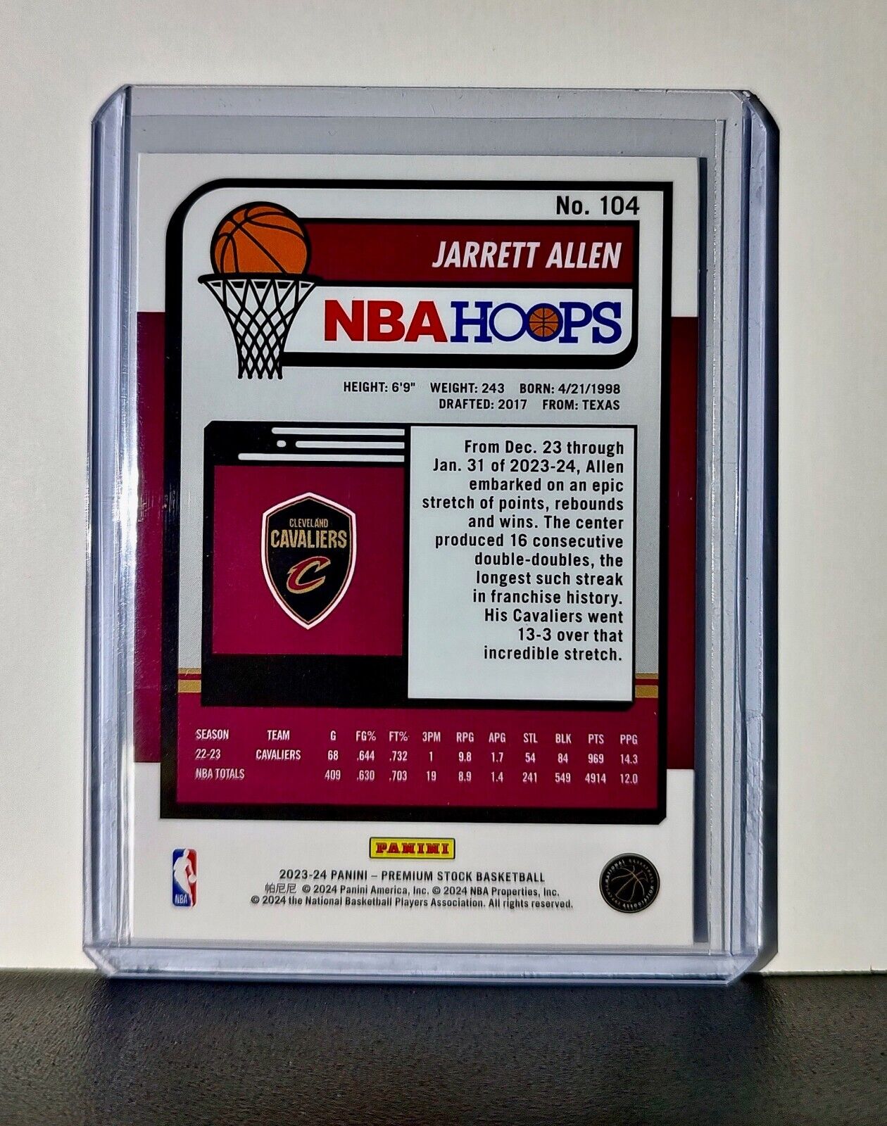 Jarrett Allen 2023-24 Panini Premium Stock NBA Hoops #104 Card Cavaliers