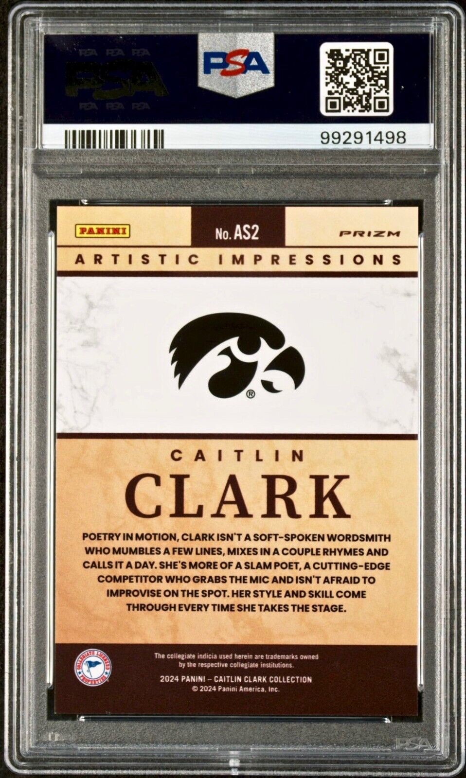 Caitlin Clark 2024 Panini Select Artistic Collections #AS2 Card PSA 10 Gem Mint