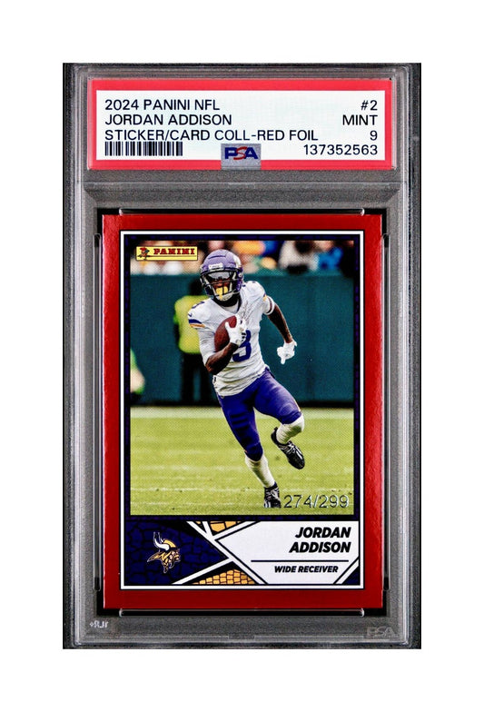 Jordan Addison 2024 Panini Sticker Collection 274/299 #2 Red Foil PSA 9 Mint