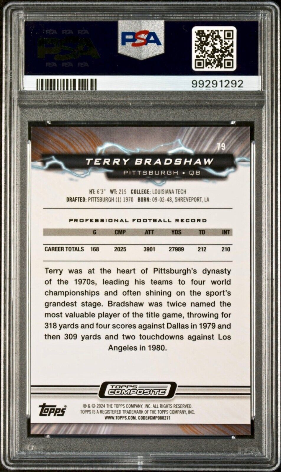 Terry Bradshaw 2023 Topps Resurgence Navy Surge 45/225 NFL #79 Card PSA 10 Gem