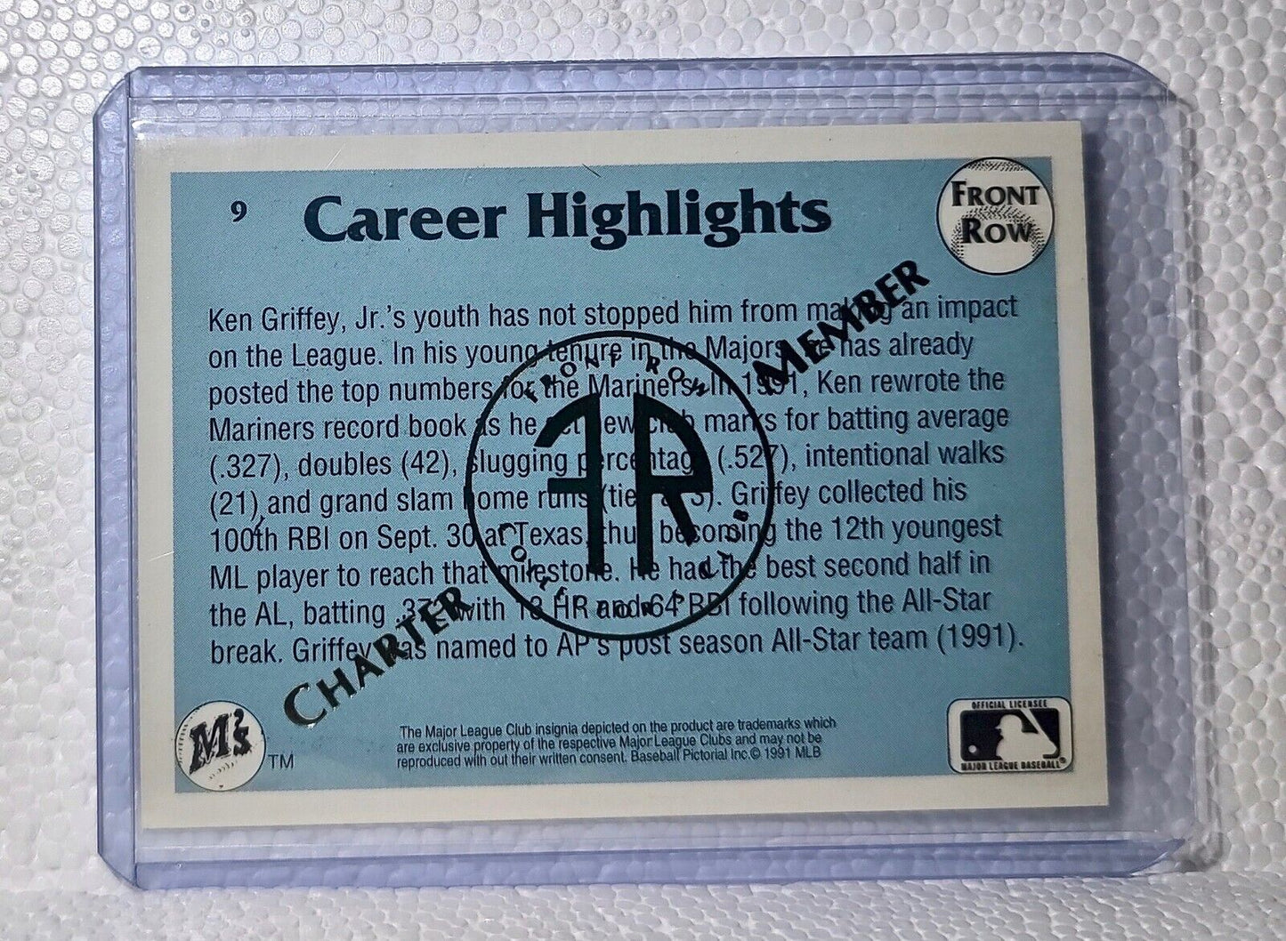 Ken Griffey Jr. 1991 Front Row MLB #9 Charter Member Baseball Card Mariners