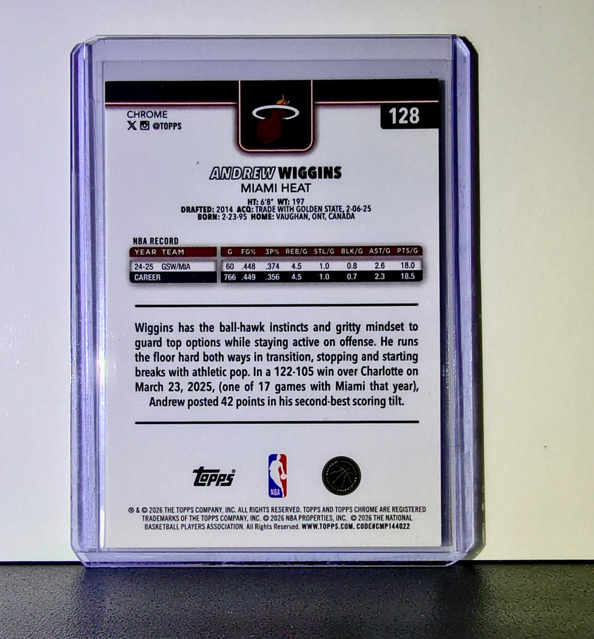 Andrew Wiggins 2025-26 NBA Topps Chrome Update X-Fractor #128 Card Miami Heat