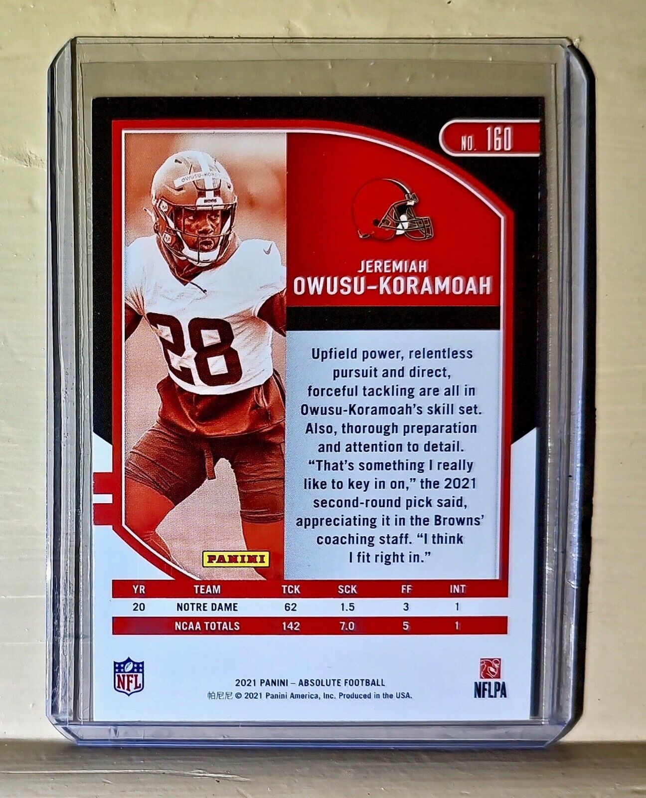 Jeremiah Owusu-Koramoah 2021 Panini NFL Absolute #160 Card Browns