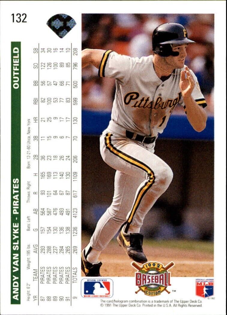 Andy Van Slyke 1992 Upper Deck MLB #132 Baseball Card Pittsburgh Pirates