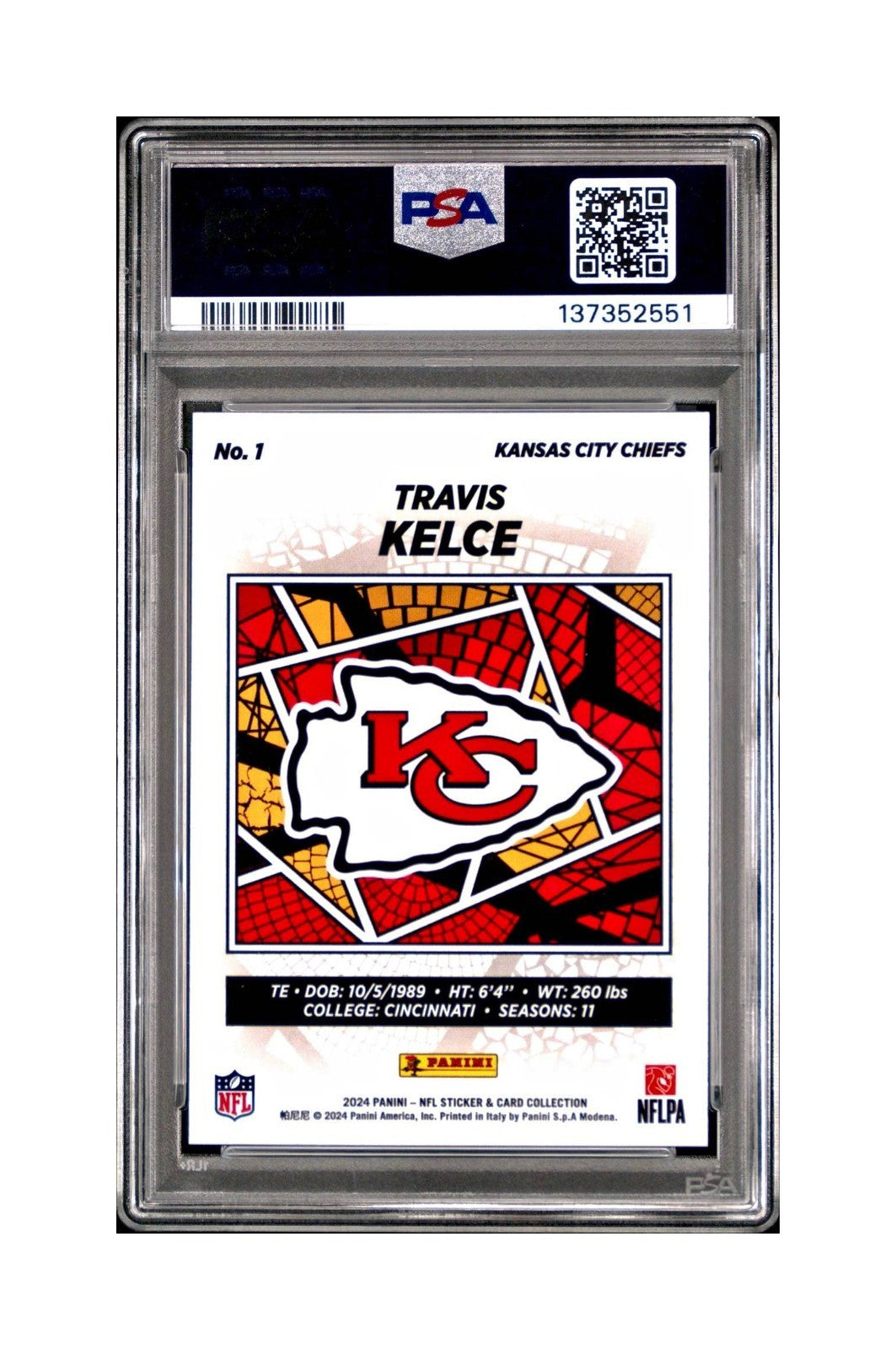 Travis Kelce 2024 Panini Sticker Collection 026/049 #1 Bronze Foil PSA 9 Mint