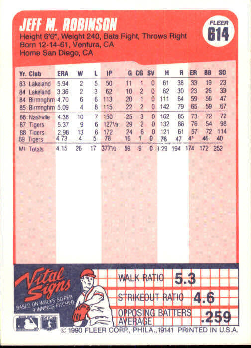 1990 Jeff M. Robinson Fleer Baseball Card #614