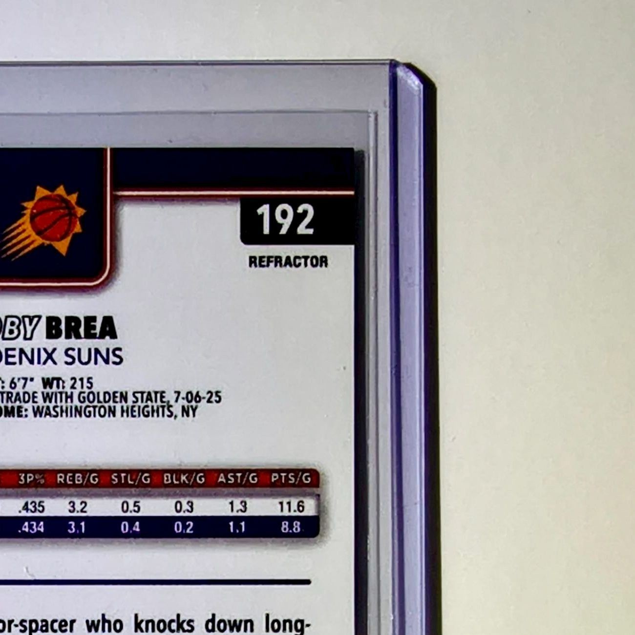 Koby Brea Rookie 2025-26 NBA Topps Chrome Update Refractor #192 Card Suns