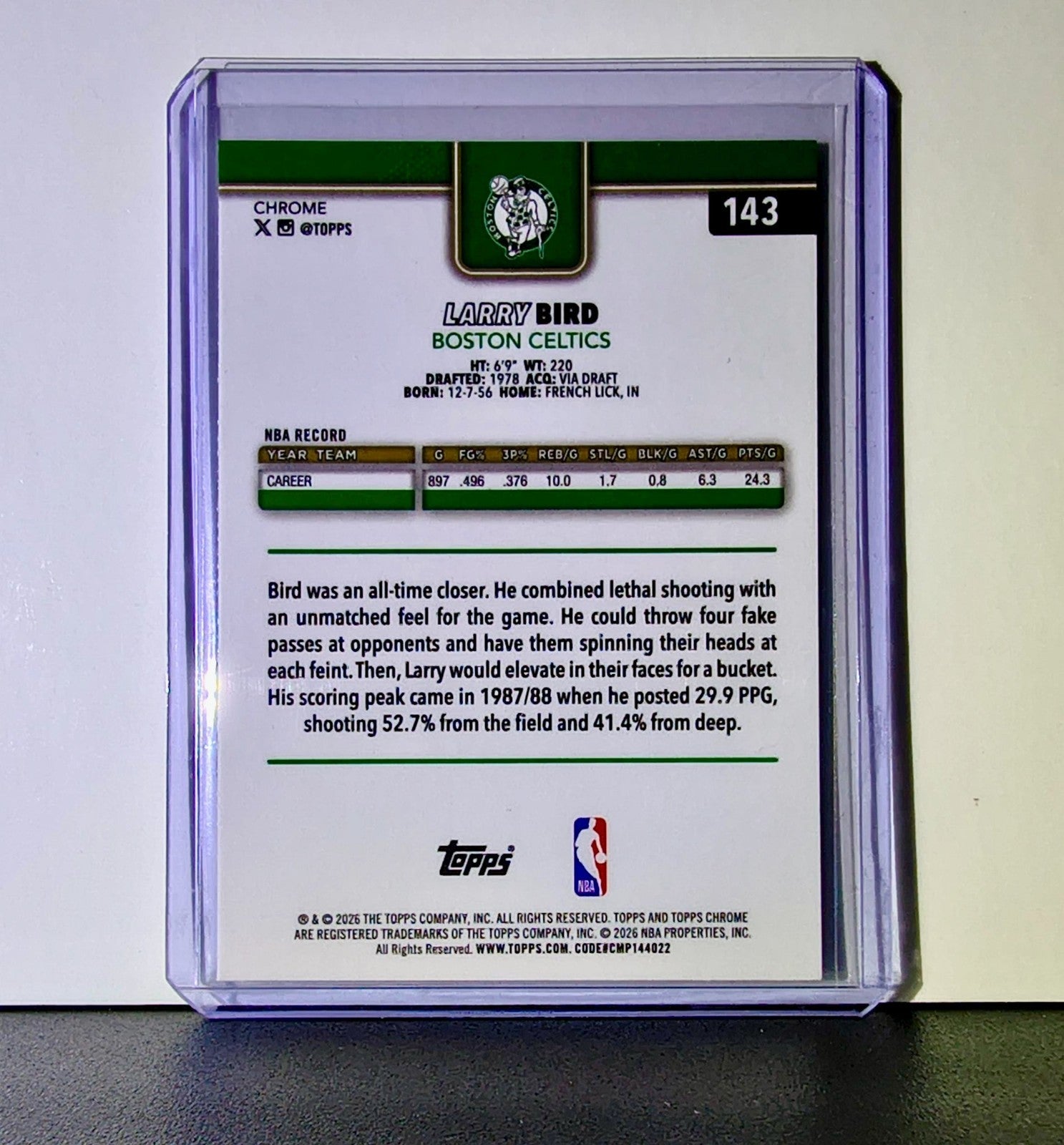 Larry Bird 2025-26 NBA Topps Chrome Update #143 Basketball Card Boston Celtics