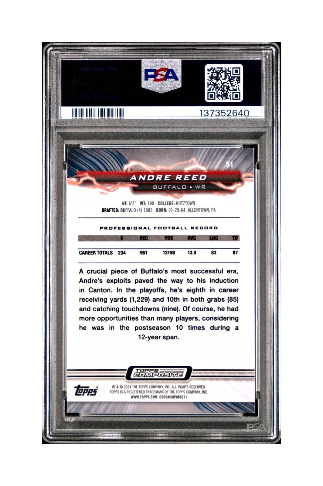 Andre Reed 2023 Topps 061/225 Resurgence #51 Navy Surge PSA 10 Gem Mint