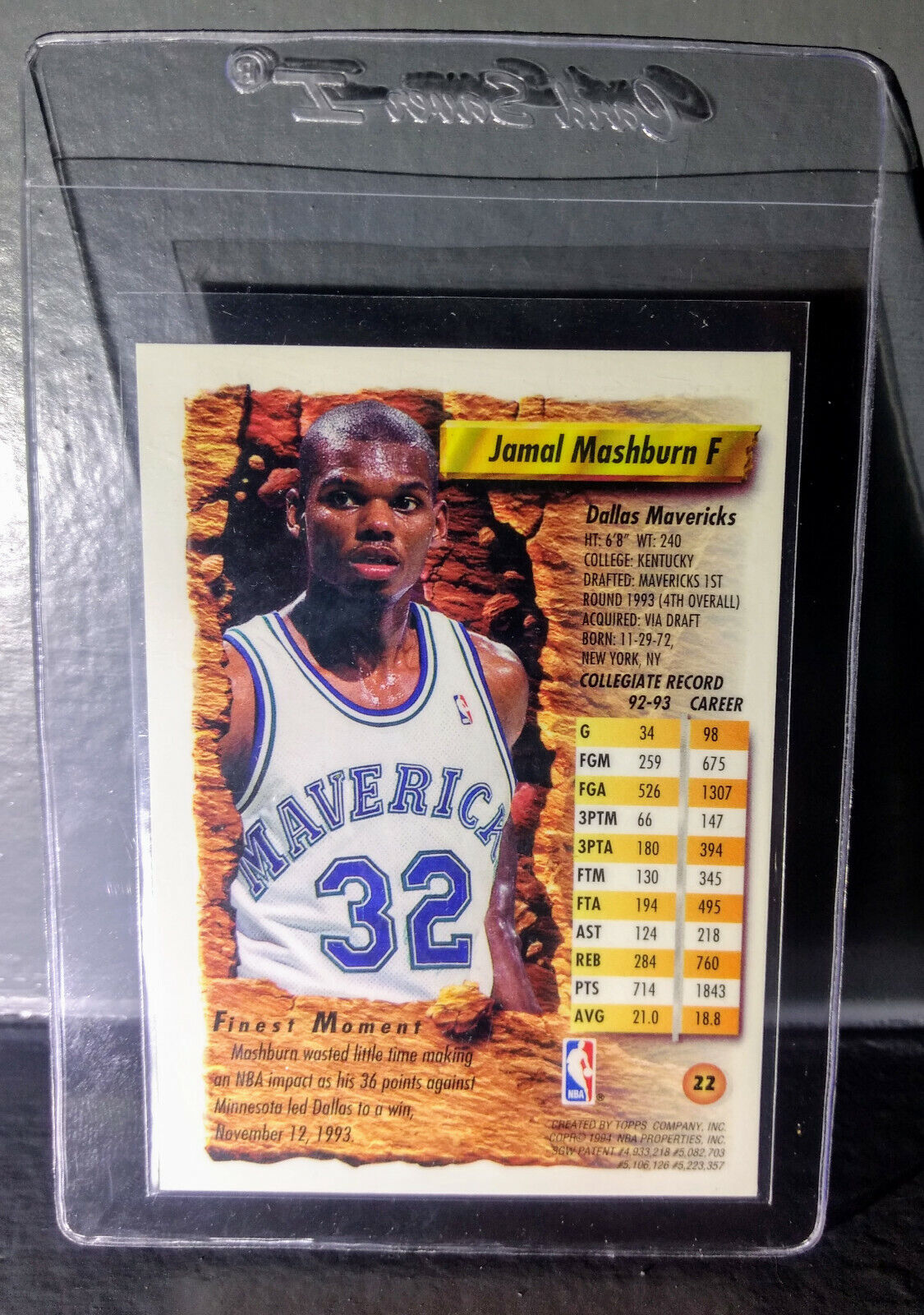 1993-94 Topps Finest Jamal Mashburn #22 Rookie Basketball Card