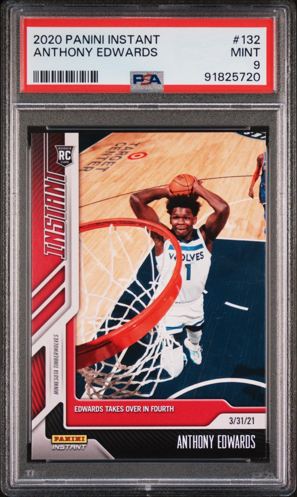 Anthony Edwards 2020-21 Panini NBA #132 Basketball Card PSA 9 Mint Timberwolves