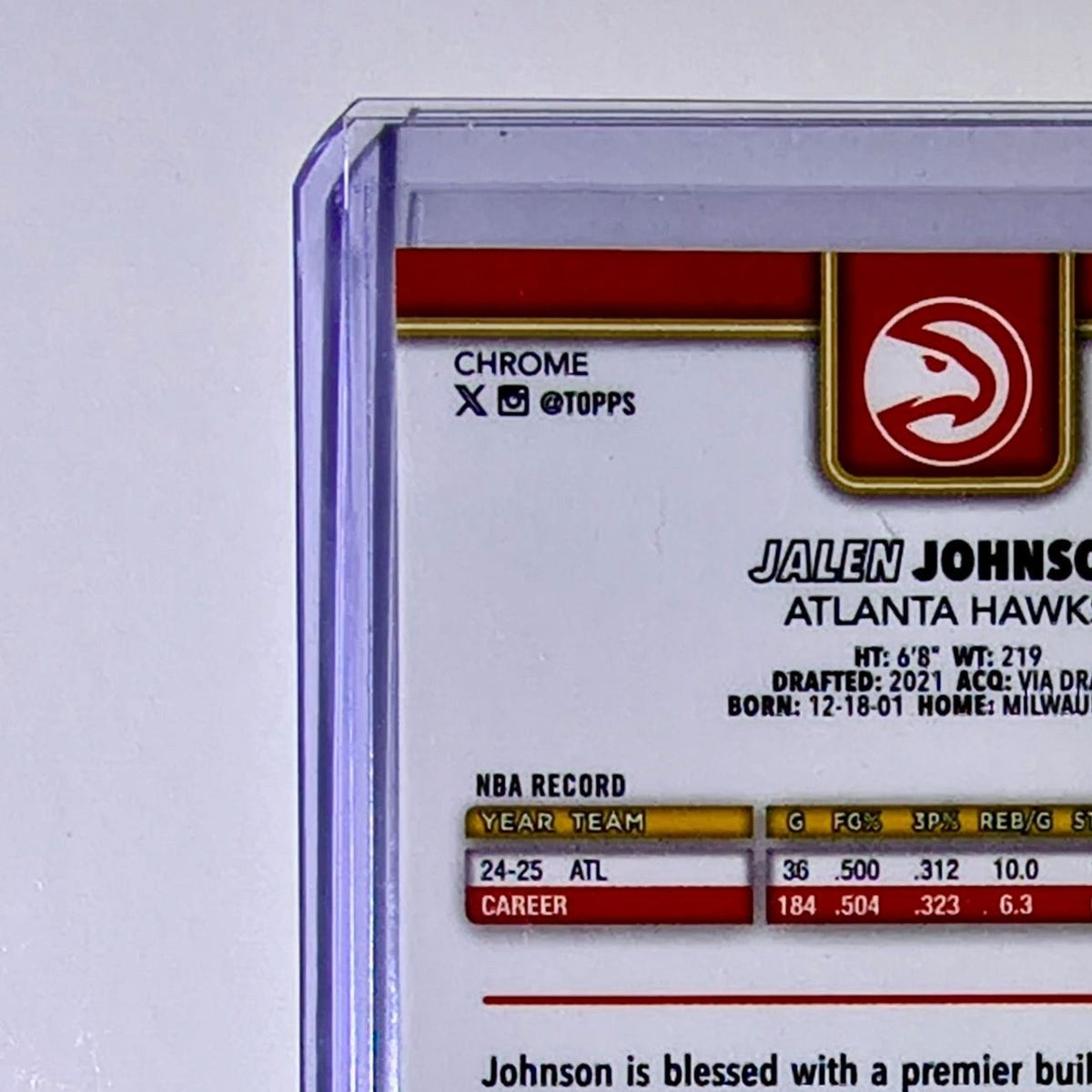 Jalen Johnson 2025-26 NBA Topps Chrome Update Refractor #49 Card Atlanta Hawks