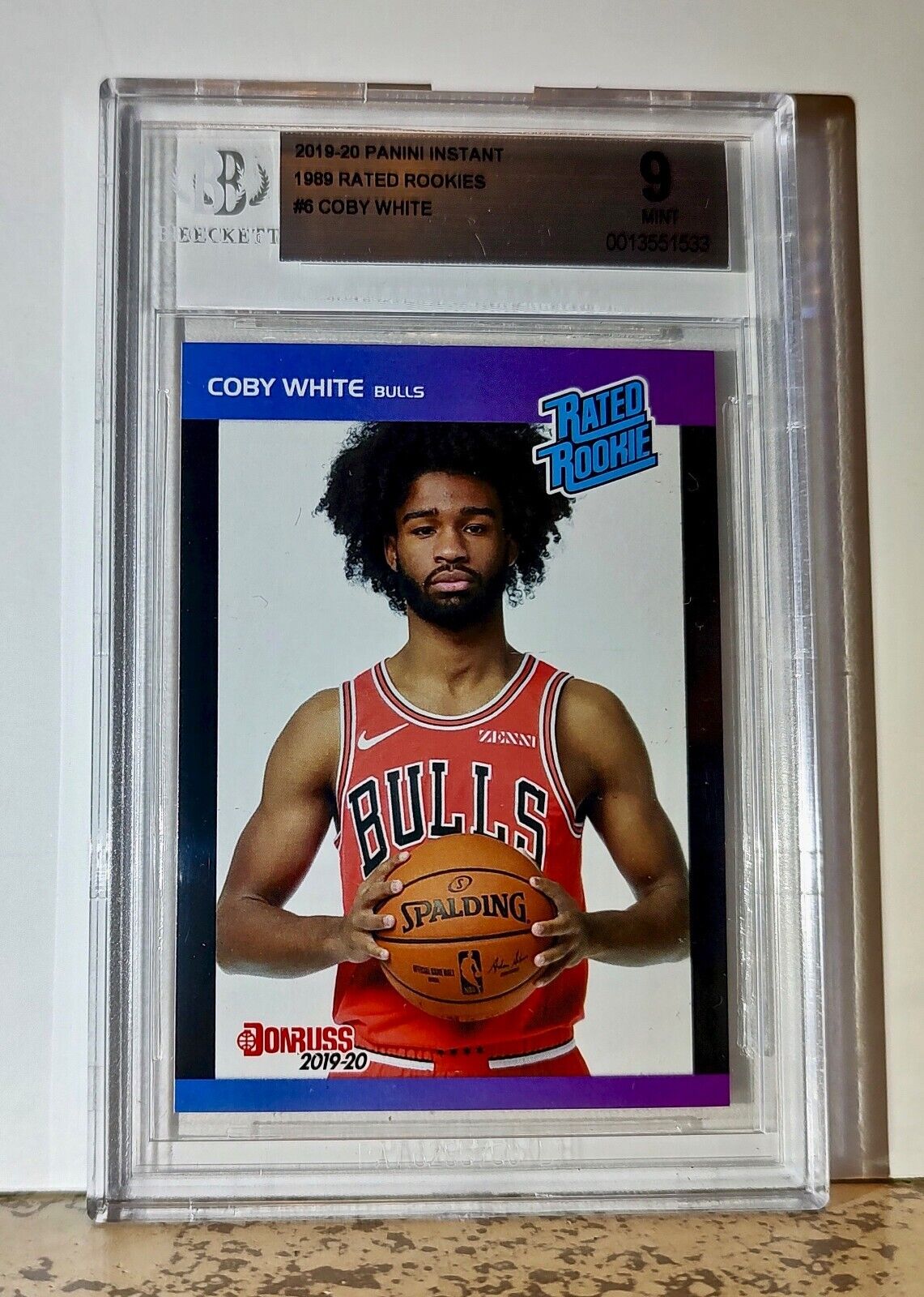 Coby White 2019-20 Panini NBA #6 1989 Rated Rookies Card 1/3431 BGS 9 Mint Bulls