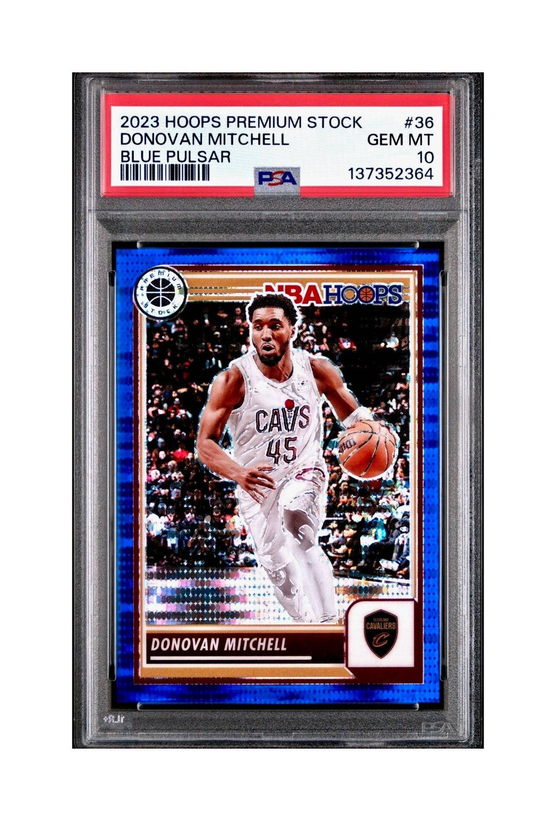 Donovan Mitchell 2023 Panini Hoops Premium #36 04/75 Blue Pulsar PSA 10 Gem Mint