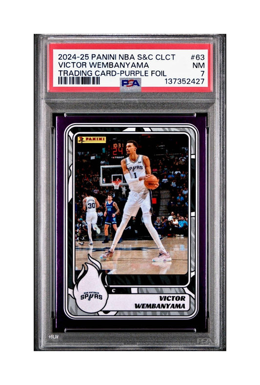 Victor Wembanyama 2024-25 Panini NBA #63 Sticker 42/75 Purple Foil PSA 7 NM