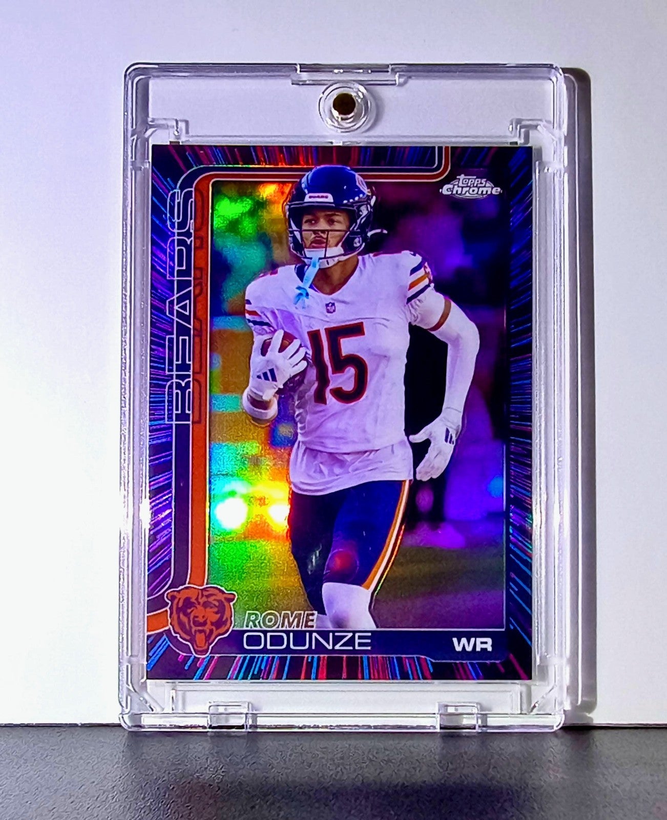 Rome Odunze 2025 NFL Topps Chrome #49 Neon Pulsar Football Card Chicago Bears