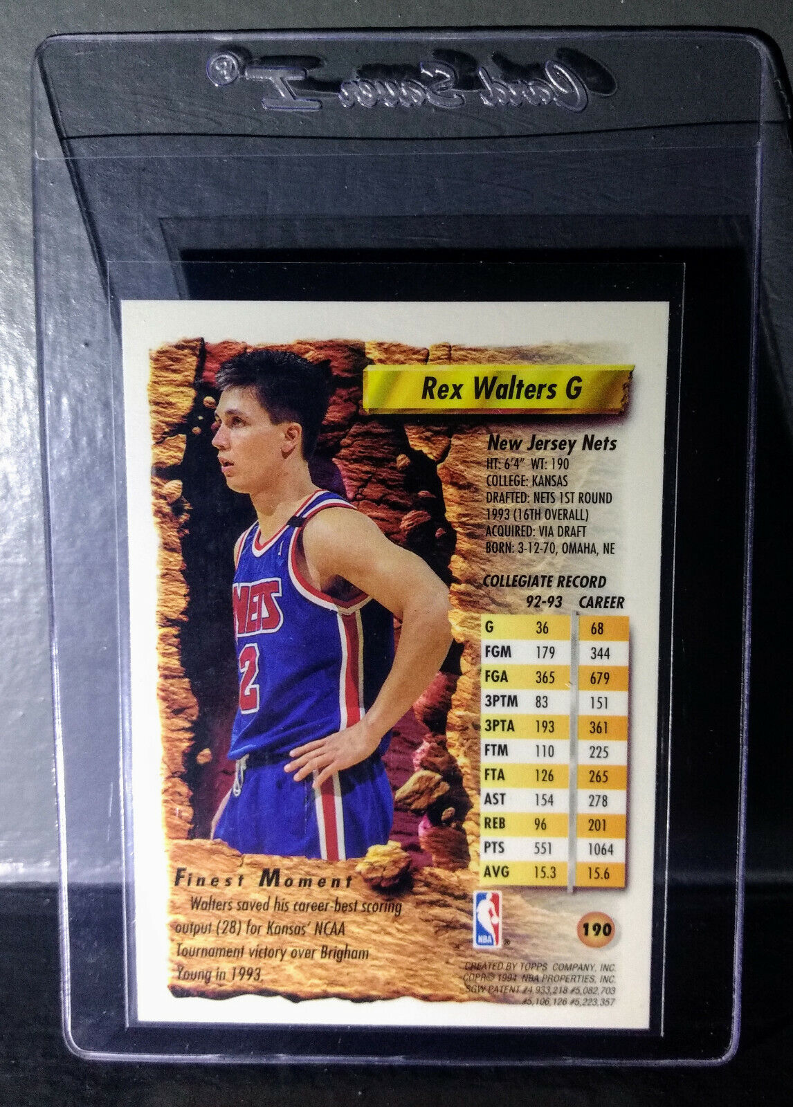 1993-94 Topps Finest Rex Walters #190 Rookie Basketball Card