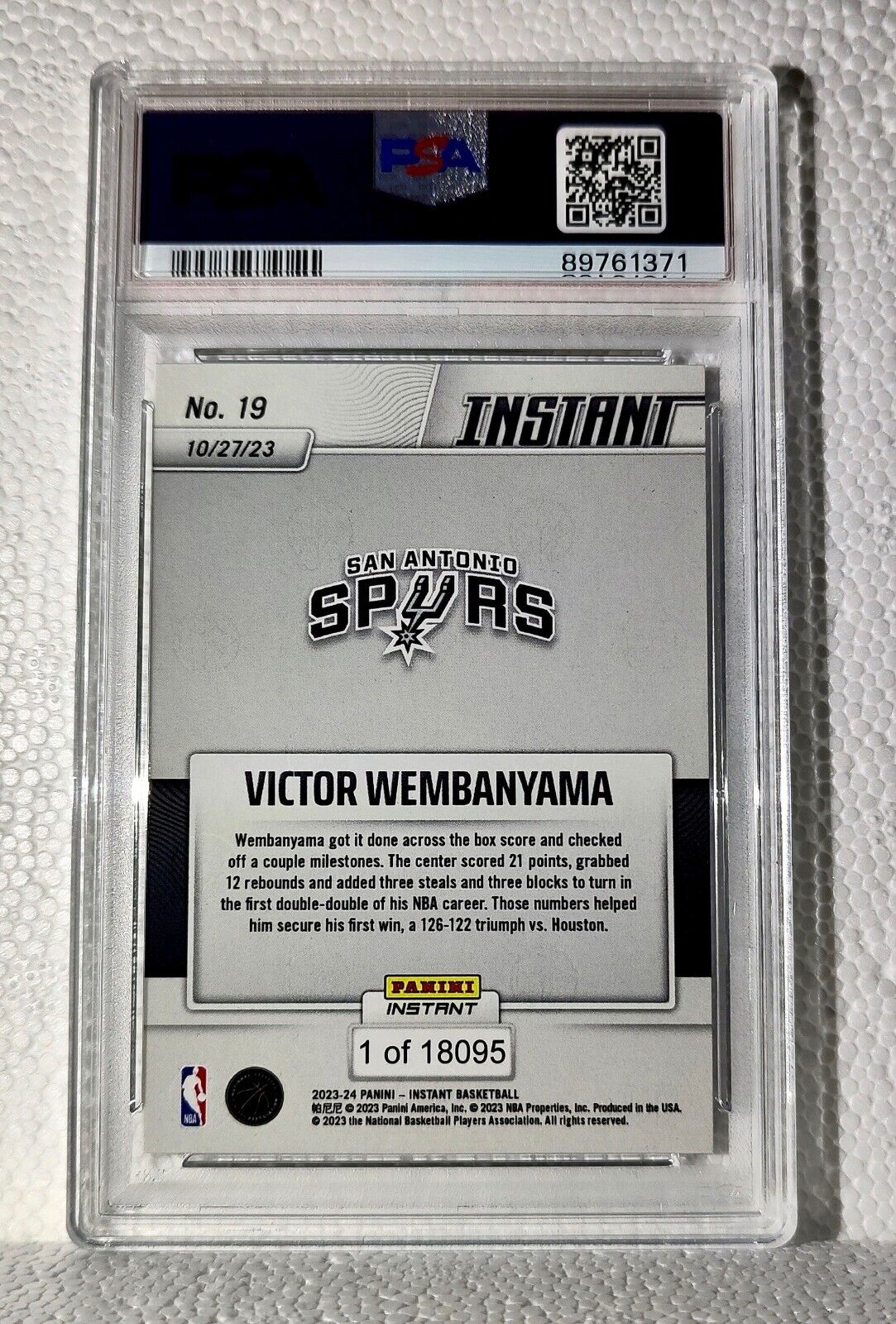 Victor Wembanyama 2023-24 Panini #19 NBA Rookie Card Spurs 1 of 18095 PSA 8 NM-M