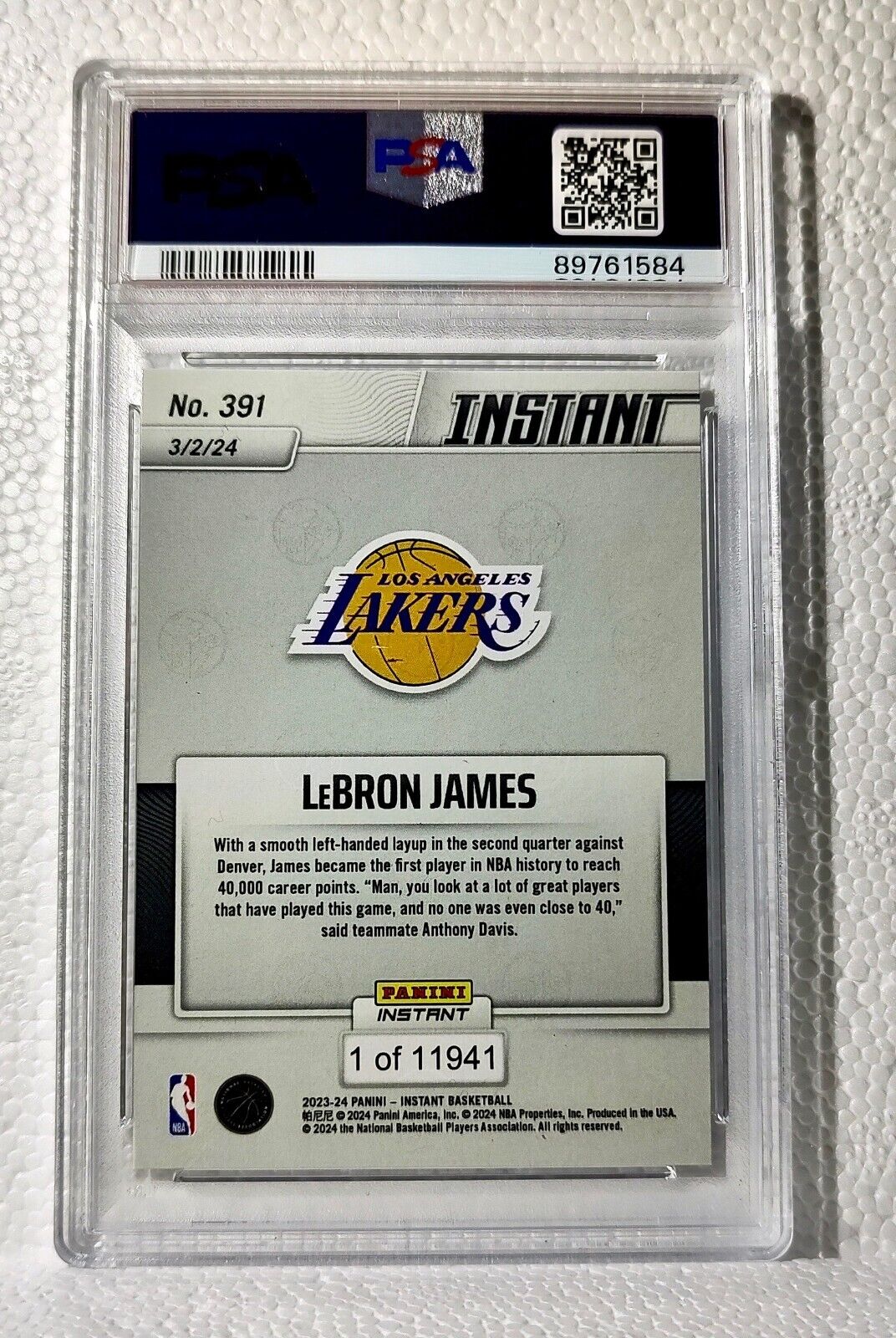 LeBron James 2023-24 Panini #391 All-Time Scoring Leader 40,000 Card PSA 10 GEM